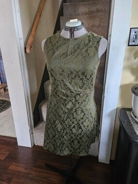 Freeway Olive Green Brocade Sleeveless Mini Dress